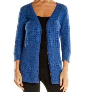 DKNY Jeans Women's Blue Open-Knit Button-Front Cardigan Size M